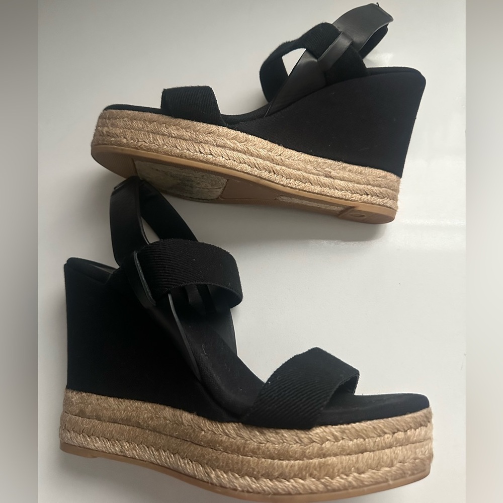 Tory Burch Black Espadrille Wedge Platform Sandals 8.5